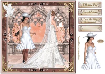 A Bride & Bridesmaid - Approx: 8x8ins Card Front
