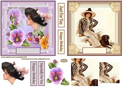 Vintage Ladies 5x5ins Topper x 2