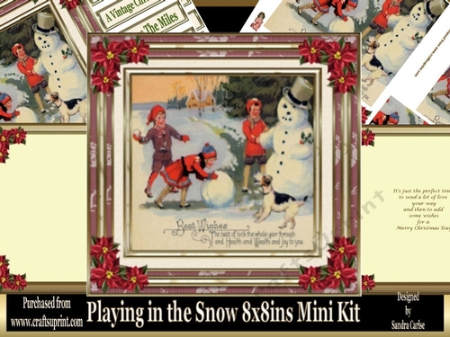 Playing in the Snow Vintage Christmas 8x8ins Mini Kit