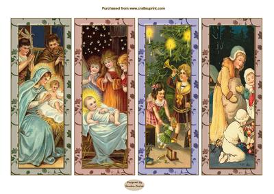 4 x Christmas Vintage Bookmarks