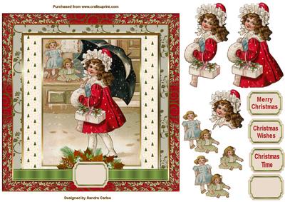 Christmas Time 7x7ins Decoupage Card Front