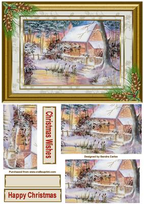 A Snowy Cottage at Christmas Pyramid Card Front