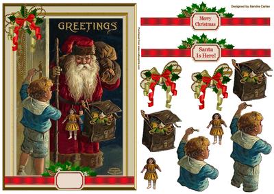 Christmas Santa Arrives Vintage Topper