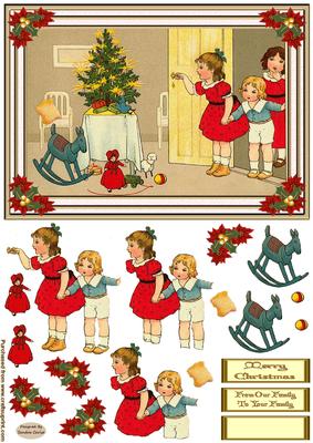 Christmas Presents Under the Tree Decoupage Card Front