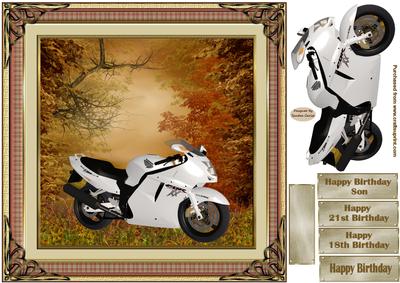White Motorbike Decoupage Topper