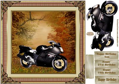 Birthday Black Motorbike Decoupage Topper