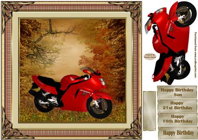 Red Motorbike 8x8ins Decoupage Topper