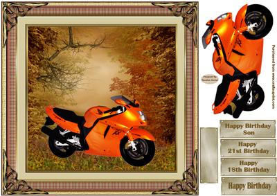 Orange Motorbike Decoupage Topper