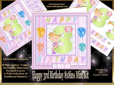 Happy 3rd Birthday 8x8ins Mini Kit