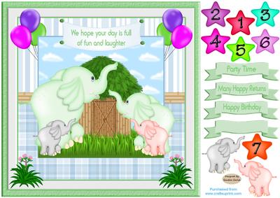 Jungle Elephant  Decoupage Birthday Topper