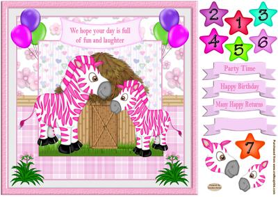 Jungle Pink Zebra Decoupage Birthday Topper