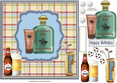 Special Uncle Birthday approx; 8x8ins Decoupage Topper