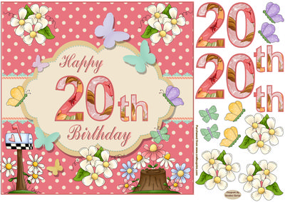 Happy 20th Birthday Decoupage Butterfly Topper