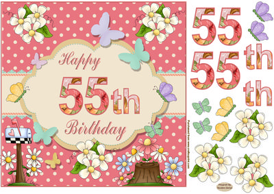 Happy 55th Birthday Butterfly Topper
