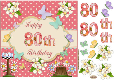 Happy 80th Birthday Butterfly Topper