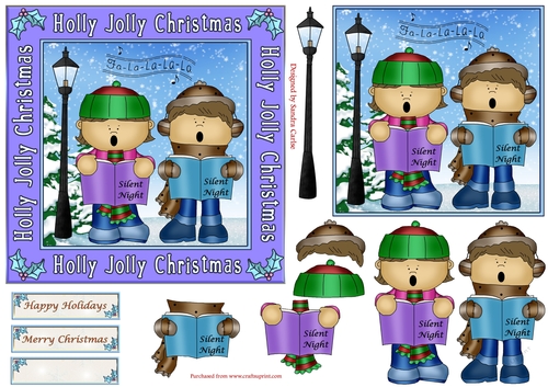 Christmas Carol Singers 6x6ins Decoupage Topper