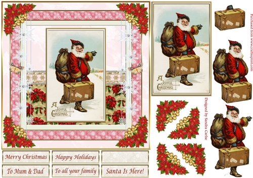 Vintage Christmas Santa Is Here Decoupage Topper