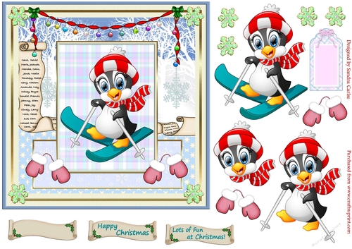 Happy Penguin Skiing at Christmas Topper