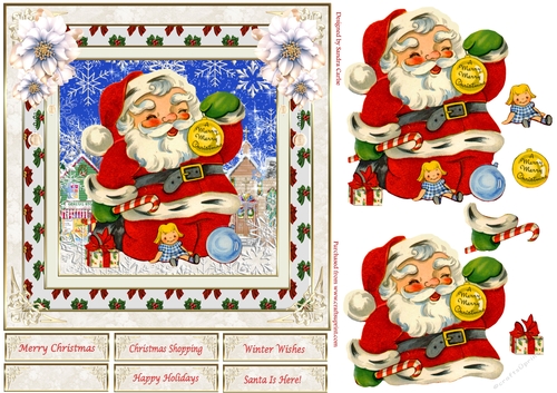 Santa Is Here Vintage Topper