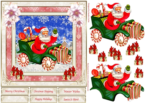 Christmas Santa on his way Vintage Topper