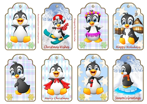 Happy Penguins Christmas Gift Tags x 8