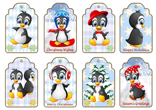 Happy Penguins 1 Christmas Gift Tags x 8