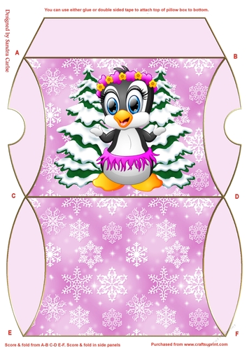 Christmas Penguin In Pink Pillow Box 1