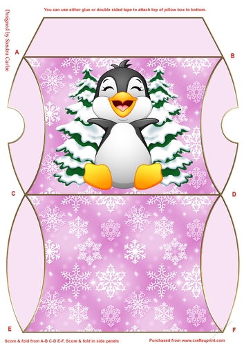Christmas Penguin Pink Pillow Box 2