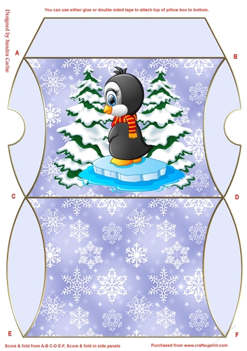 Christmas Penguin Blue Pillow Box 12