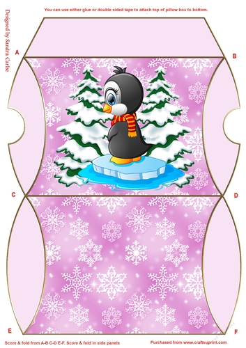 Christmas Penguin Pink Pillow Box 12