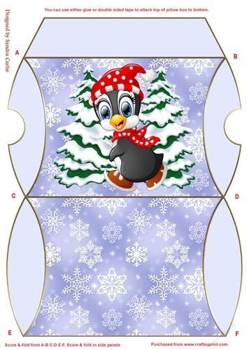 Christmas Penguin Blue Pillow Box 13