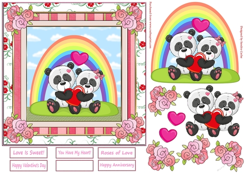 Romance Pandas in Love Decoupage Topper
