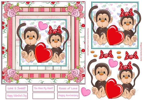 Romance Monkey Love Decoupage Topper