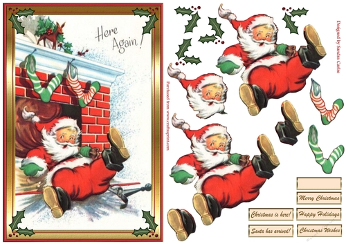 Santa Is Here Christmas Decoupage Topper