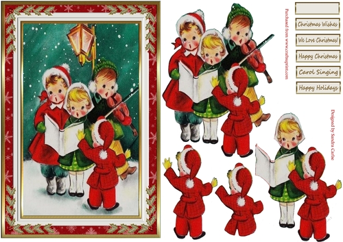 Carol Singing Christmas Decoupage Vintage Topper