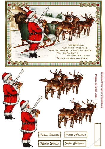 Vintage Father Christmas Decoupage Topper
