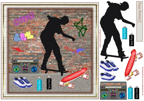 Street Scene 8x8ins Birthday Decoupage Topper