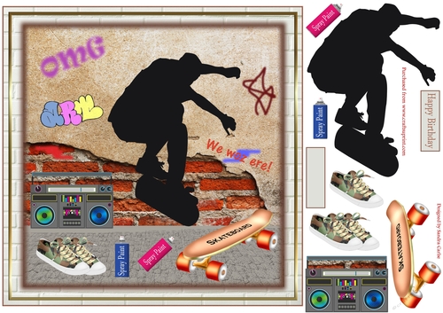 Skateboard Street Scene Birthday Topper 3