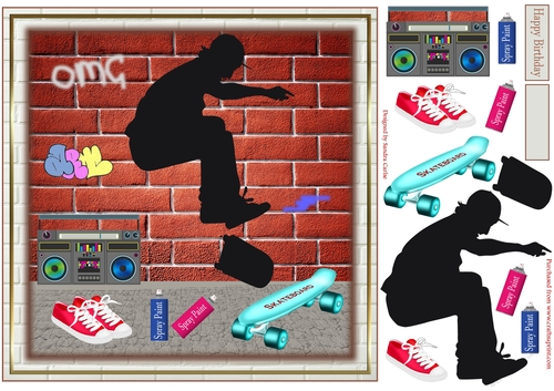 Skateboard Street Scene Birthday Topper 4