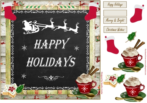 Christmas Happy Holidays Decoupage 8x8ins Topper 