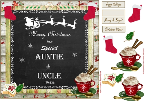 Merry Christmas Auntie & Uncle Decoupage 8x8ins Topper 