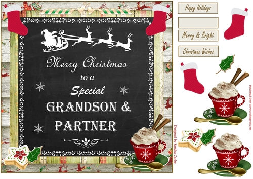 Merry Christmas Grandson & Partner Decoupage Topper 