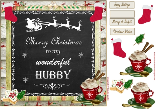 Merry Christmas Wonderful Hubby Decoupage Topper 