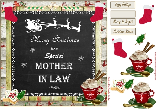 Merry Christmas Mother In Law Decoupage 8x8ins Topper 