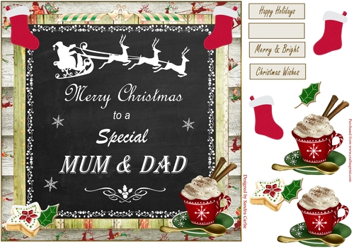 Merry Christmas Mum & Dad Decoupage 8x8ins Topper 