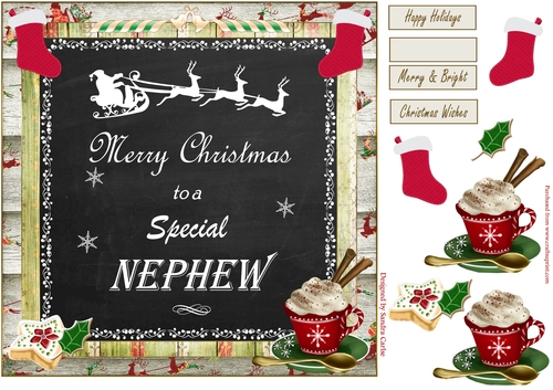Merry Christmas Nephew Decoupage 8x8ins Topper 