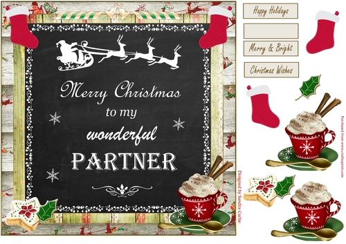 Merry Christmas Partner Decoupage 8x8ins Topper 