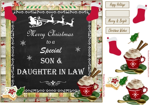 Merry Christmas Son & Daughter in Law Decoupage 8x8ins Topper 