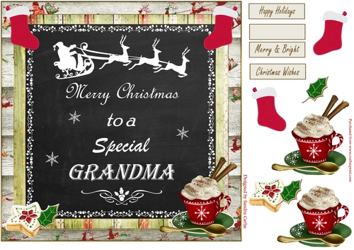 Merry Christmas Grandma Decoupage 8x8ins Topper 