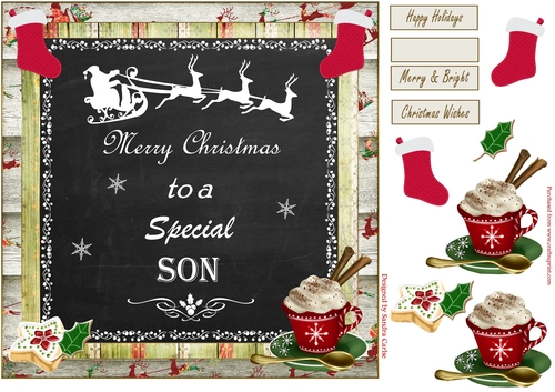 Merry Christmas Son Decoupage 8x8ins Topper 